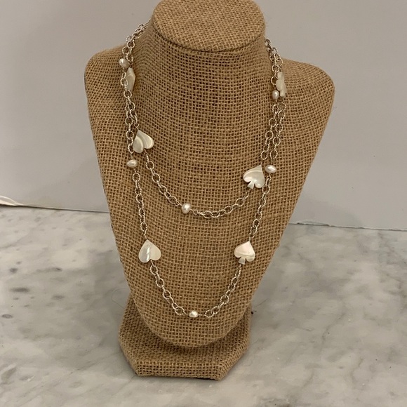 unknown Jewelry - Mother of Pearl Sterling Silver Station Necklace